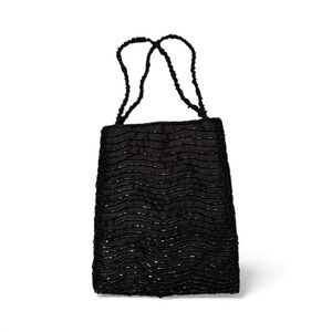 La Regale Vintage Black Beaded Evening Bag • Hand Beaded • 10.5” x 6”